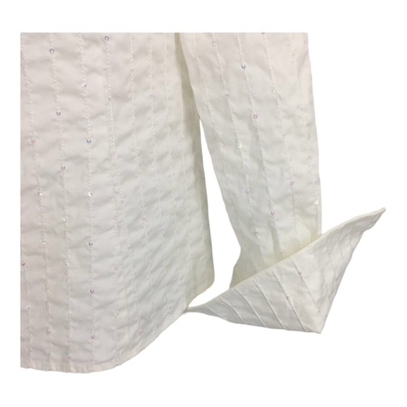 Lafayette 148 Crisp White Textured Sequin Button Up Shirt Medium - Picture 5 of 9